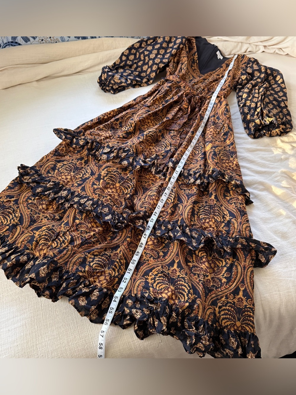 A Loves A Paisley Cotton Maxi Dress L Boho Romantic Tiered Ruffle Balloon Sleeve - Picture 10 of 12